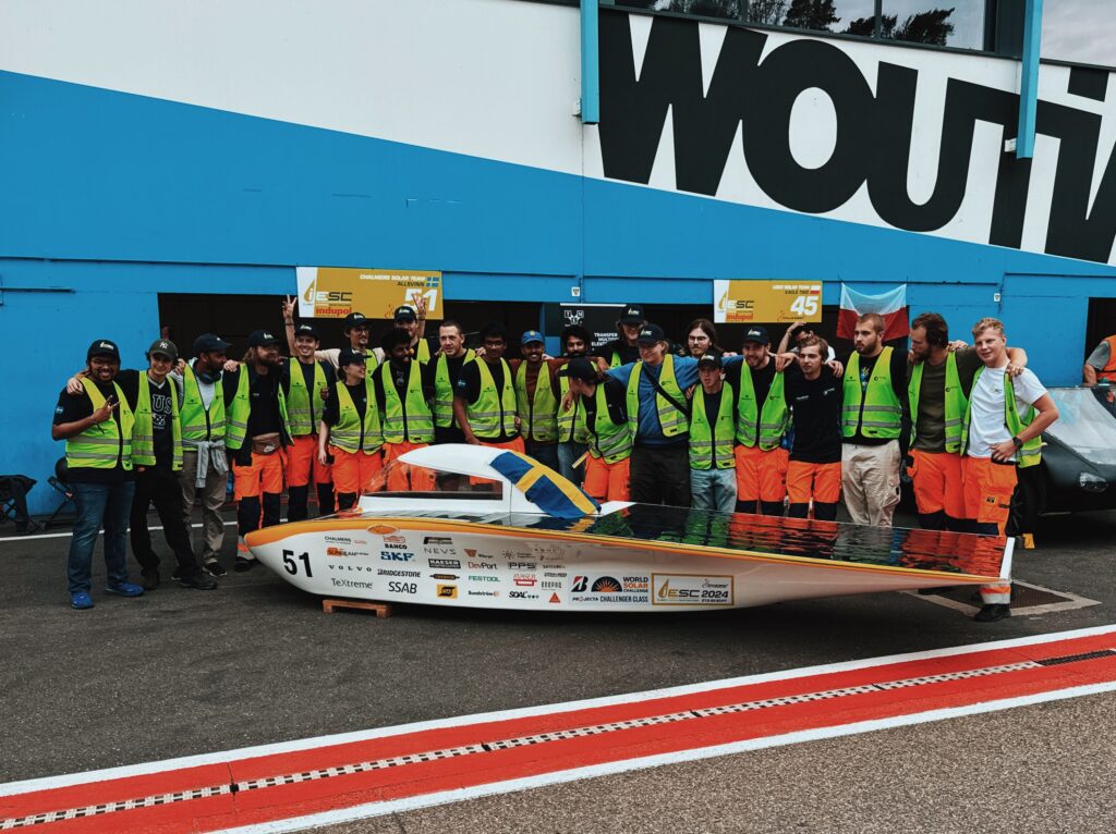 CST members standing next to Allswin, their race car, where ENEPAQ TinyBMS was used.