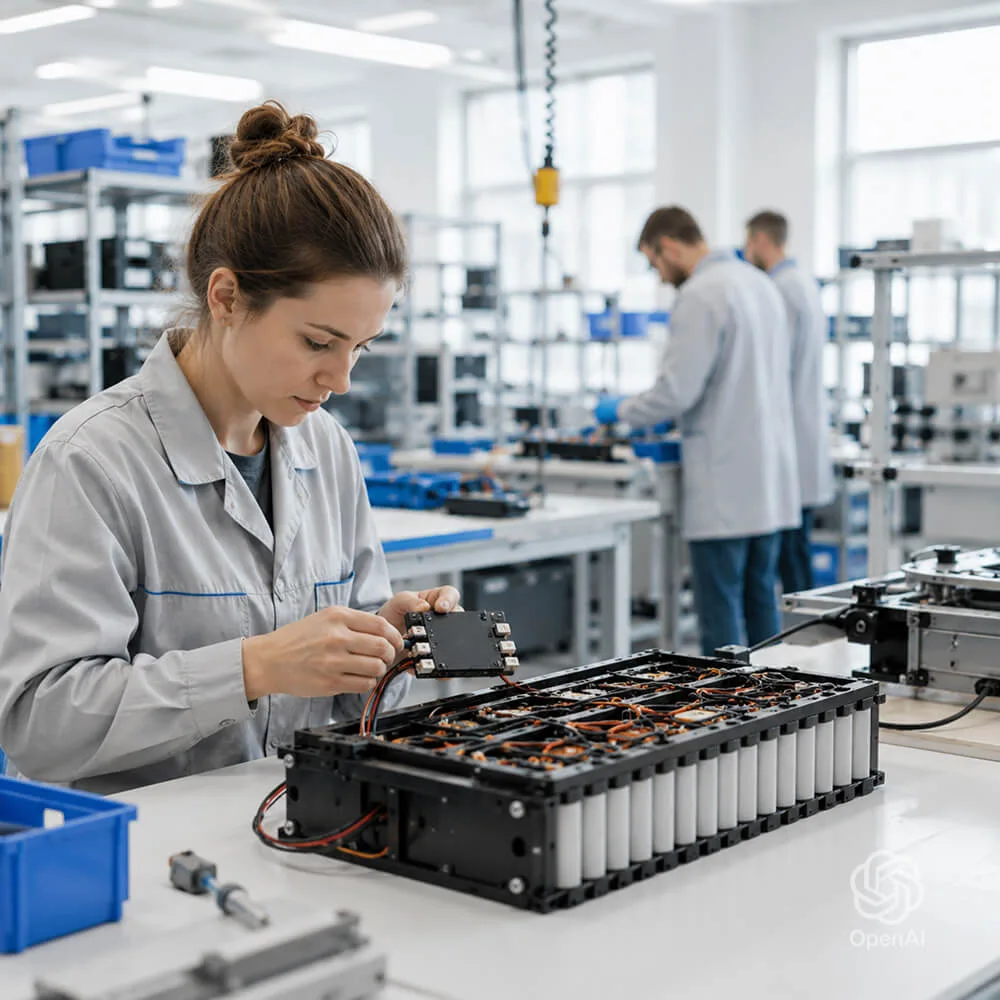 Generated image of an ENEPAQ Battery Module assembly process